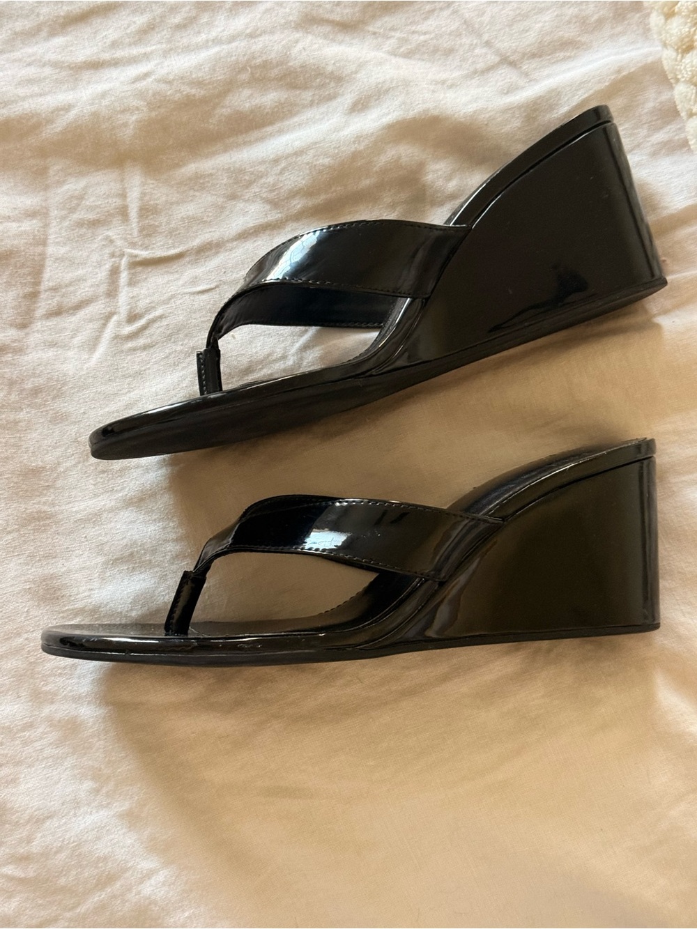 Black thong wedge sandal heel - Zara